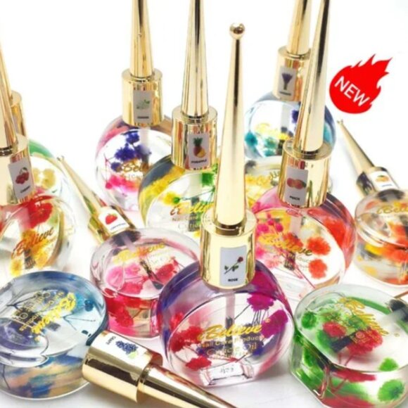 12 Pack Organic Cuticle Oil w/ Real Dried Flowers - 12 Fruit Scents 14ml - Picture 1 of 3